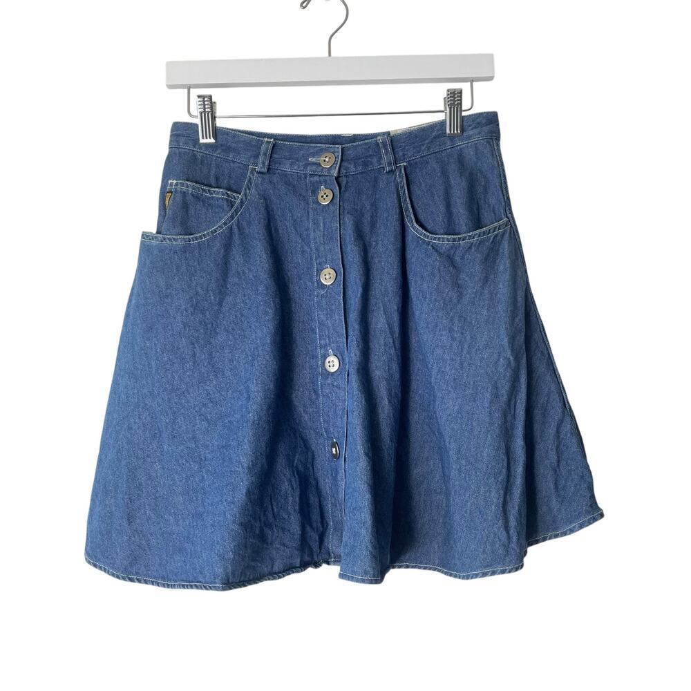 Vintage Armani Jeans Button Up Denim A-Line Skirt Size 28
